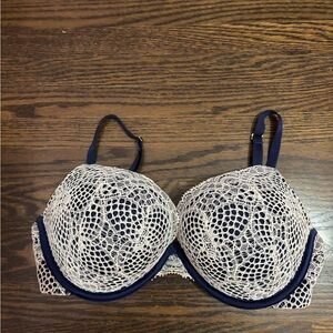 Victoria's Secret Bombshell Navy White Lace Bra